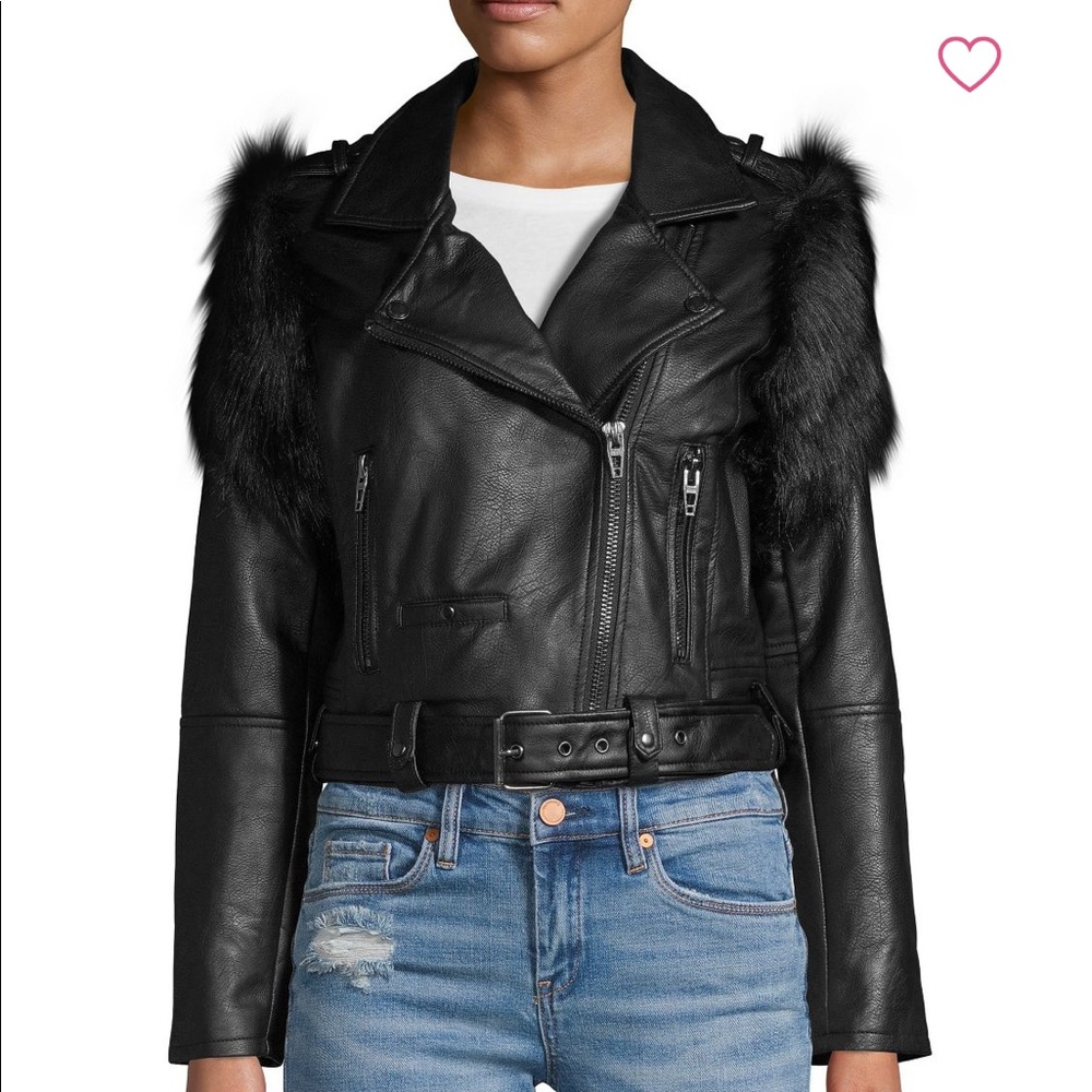 Blank NYCFaux Fur-Trimmed Faux Leather Moto Jacket